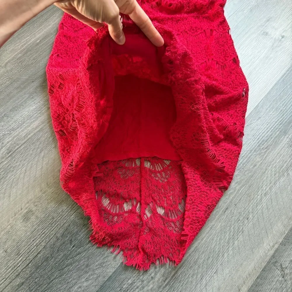 Free People Daydream Red Lace Dress NEW Large Open Back - Picture 4 of 10
